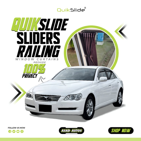 QuikSlide Sliders Railing Curtains installed in Toyota Mark X 1st Gen (2004-2009)"
