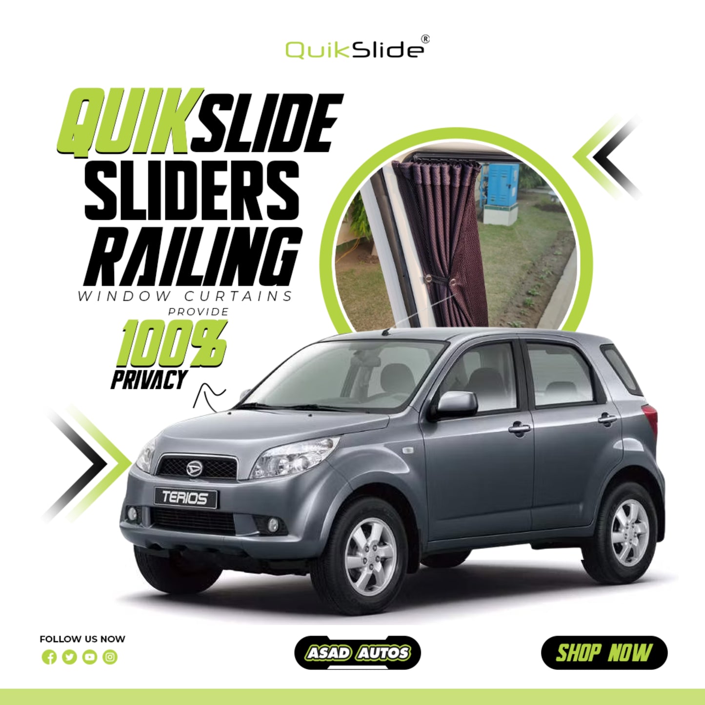 QuikSlide Sliders Railing curtains for Mitsubishi Pajero Gen2