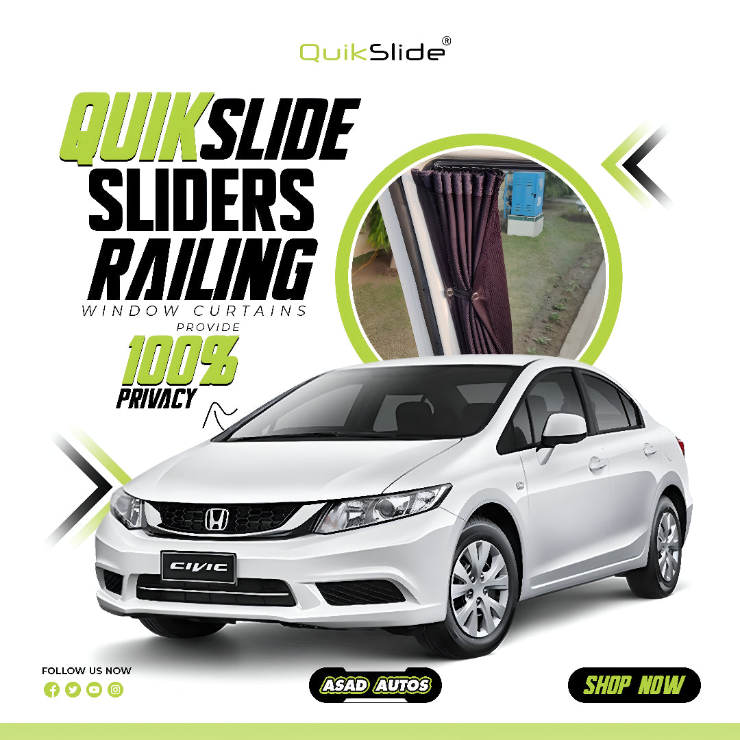 QuikSlide Sliders Raling Curtains installed in Honda Civic Rebirth (2012-2015)"
