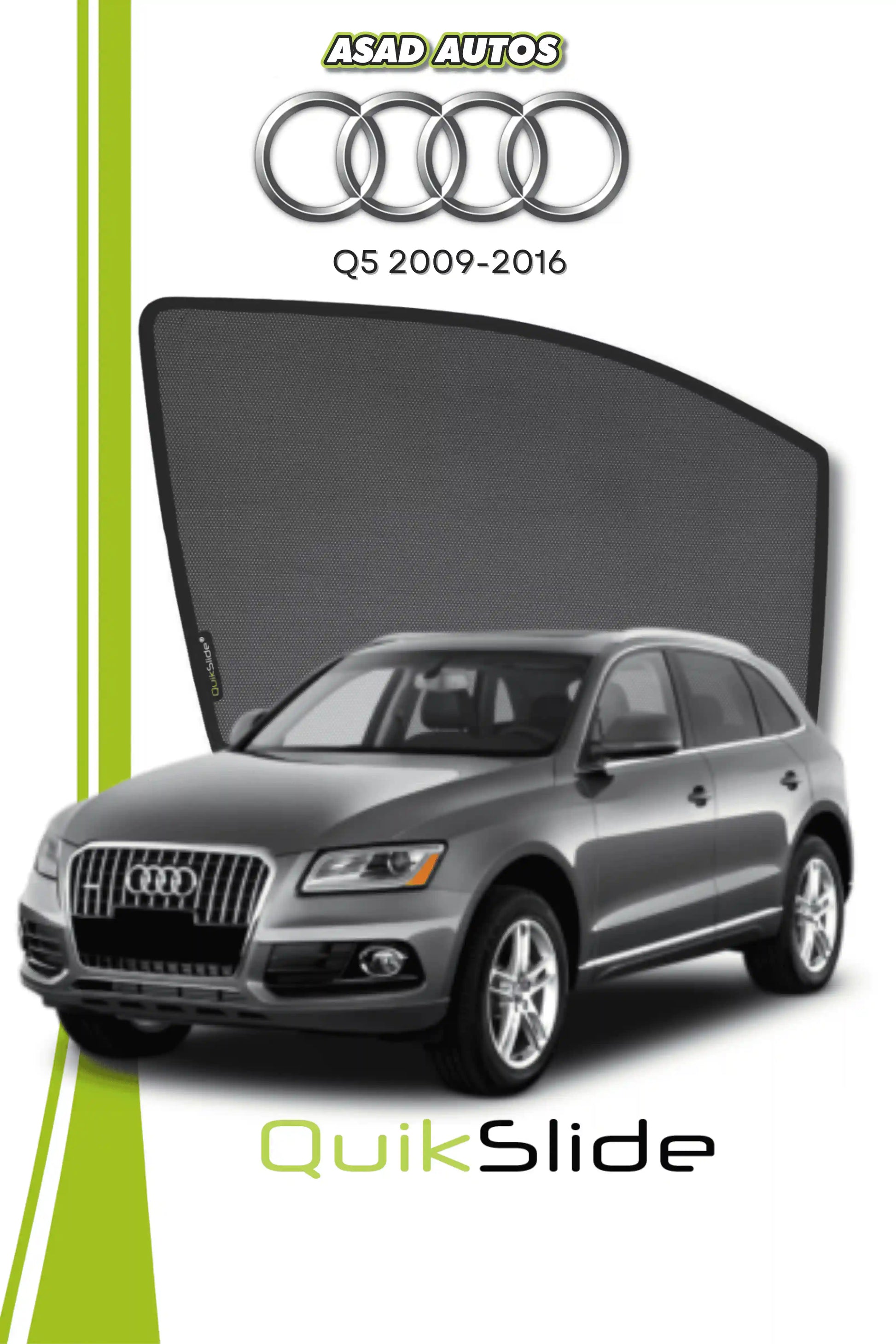 QuikSlide Sun Shades Audi Q5 2009 2016 Black Car Pardy