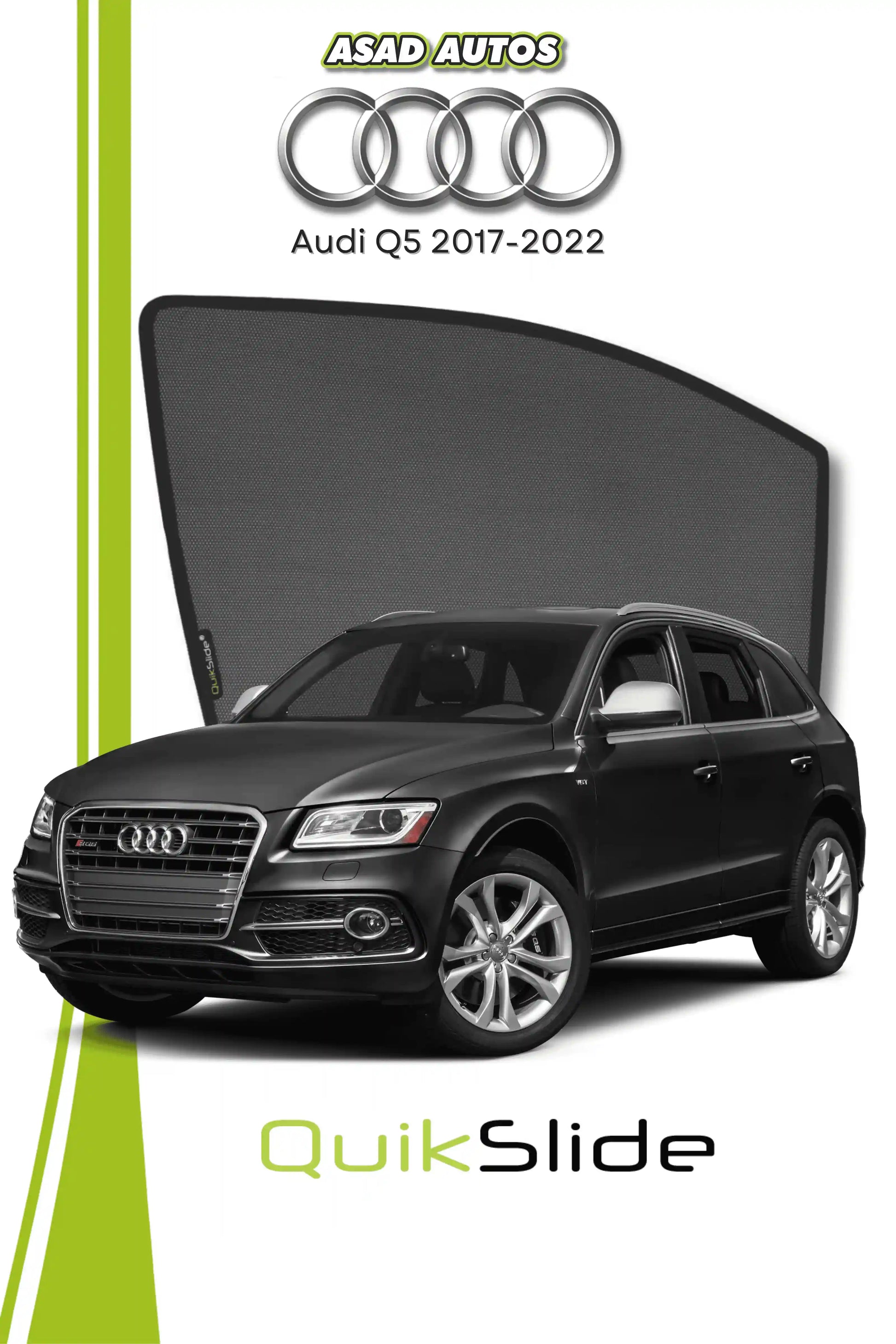 QuikSlide Sun Shades Audi Q5 2017 2022 Black Car Pardy