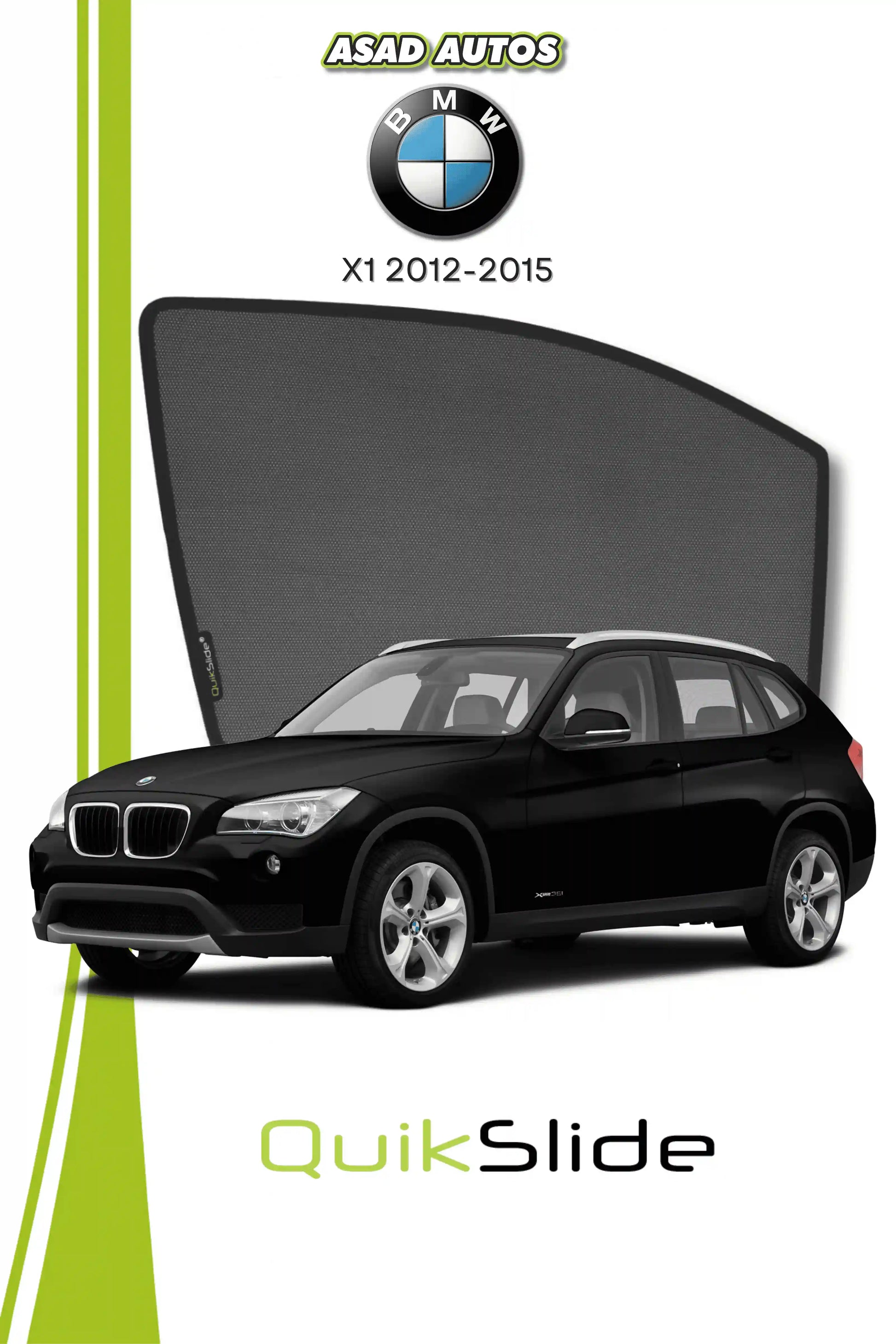 QuikSlide Sun Shades BMW X1 2012 2015 Black Car Pardy