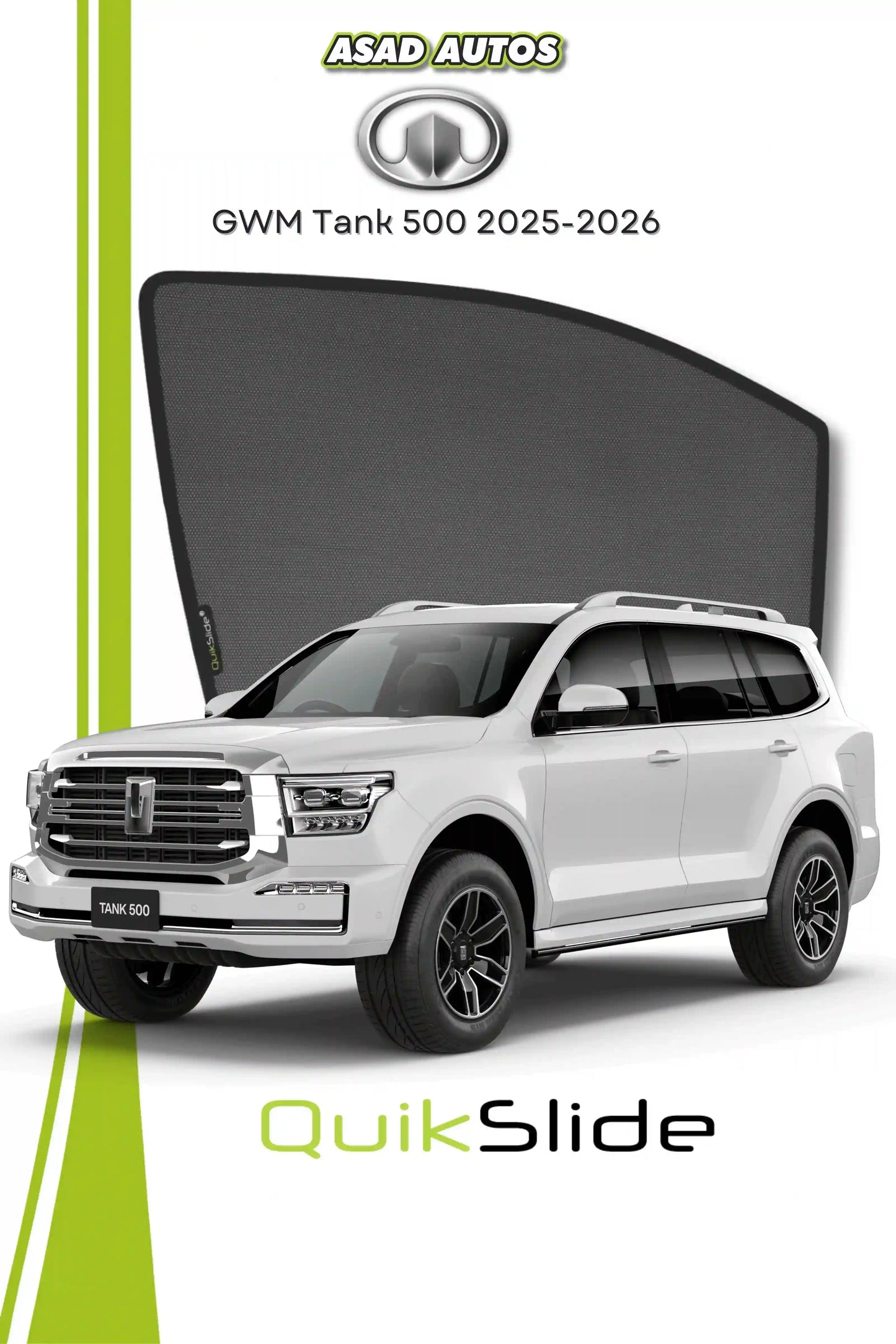  QuikSlide Sun Shades GWM Tank 500 2025 2026 Black Car Pardy