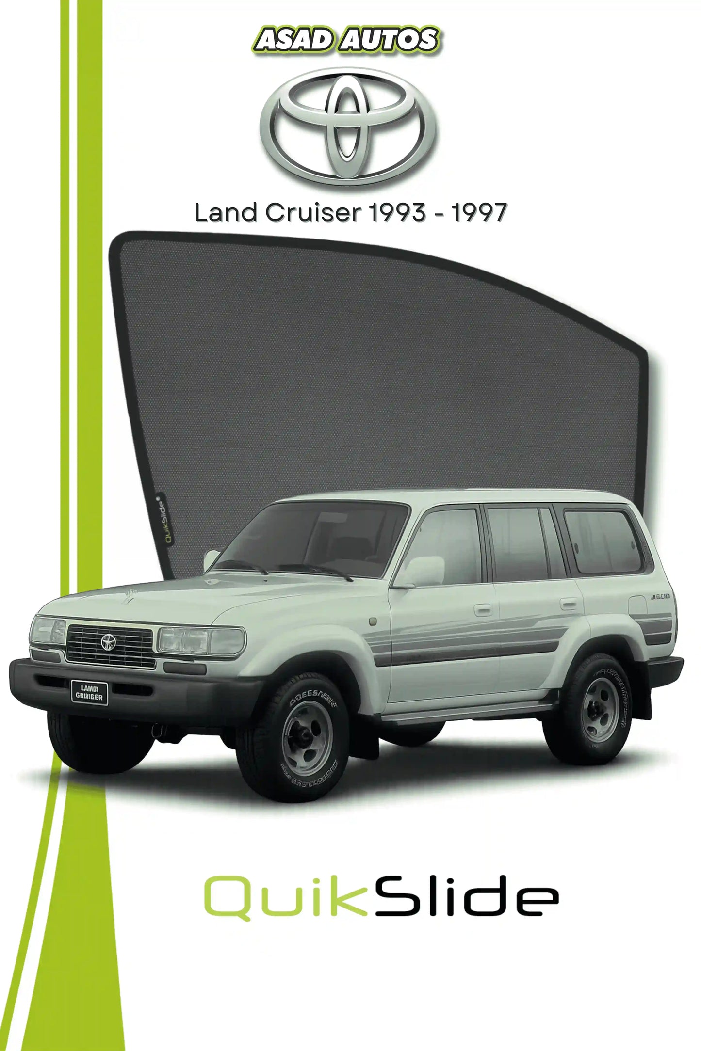 QuikSlide Sun Shades Toyota Land Cruiser 1993 1997 Black Car Pardy