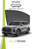 QuikSlide Window Sun Shades (Car Pardy) for Chery Tiggo 9 PHEV 2025–2026 featuring custom-fit UV-resistant mesh,