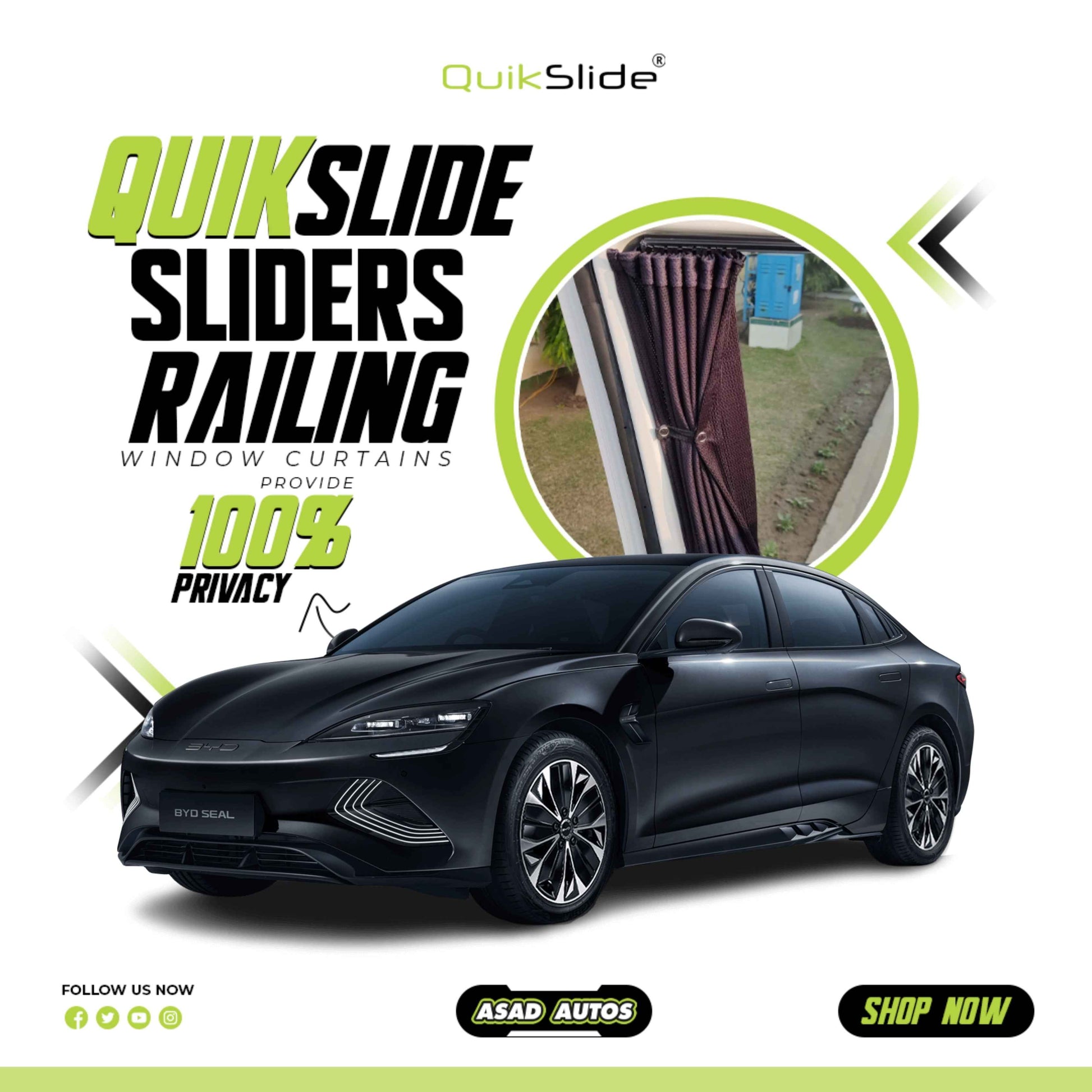 QuikSlide Sliders Railing Curtains for BYD Seal Gen1 2022–2025