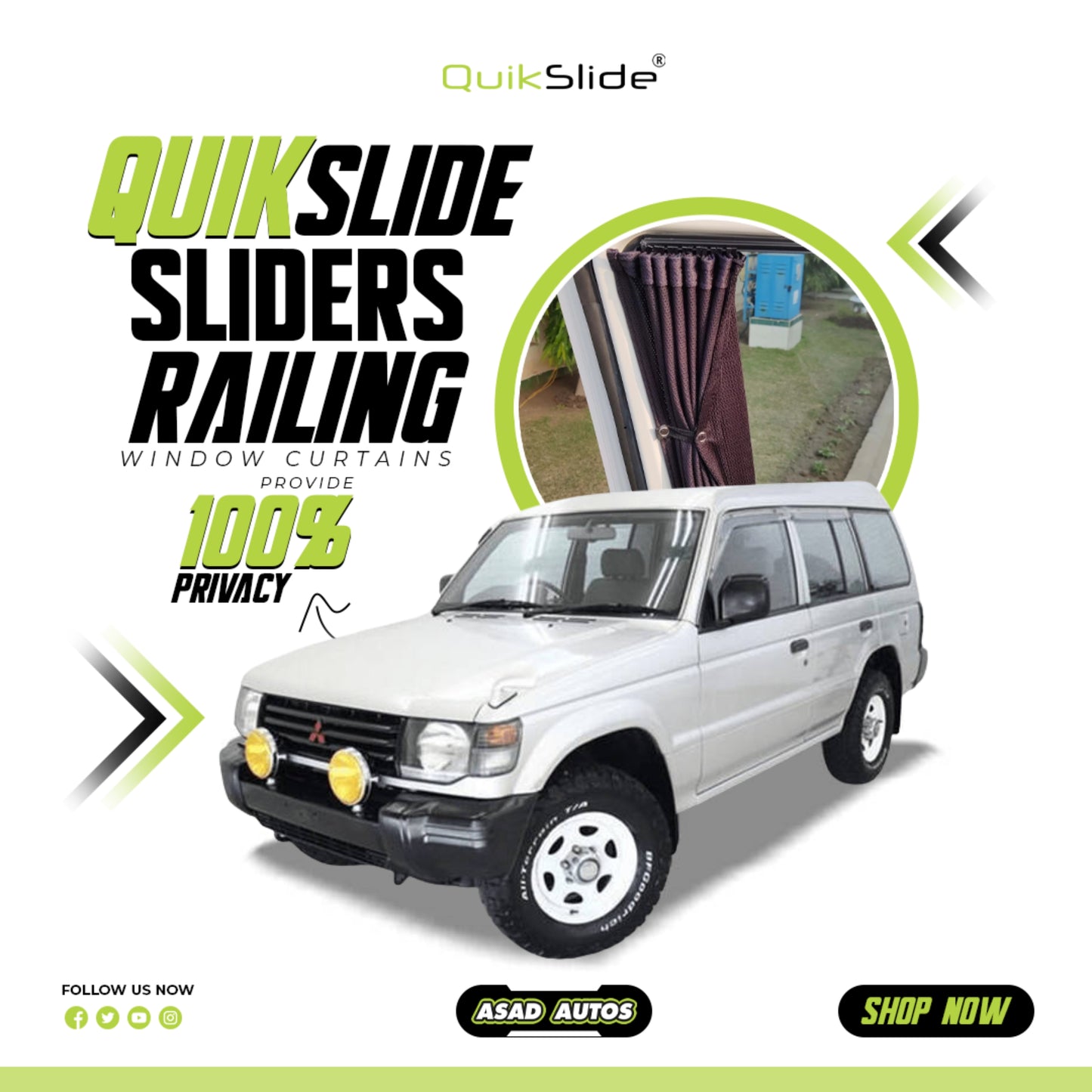QuikSlide curtains for Mitsubishi Pajero Gen2