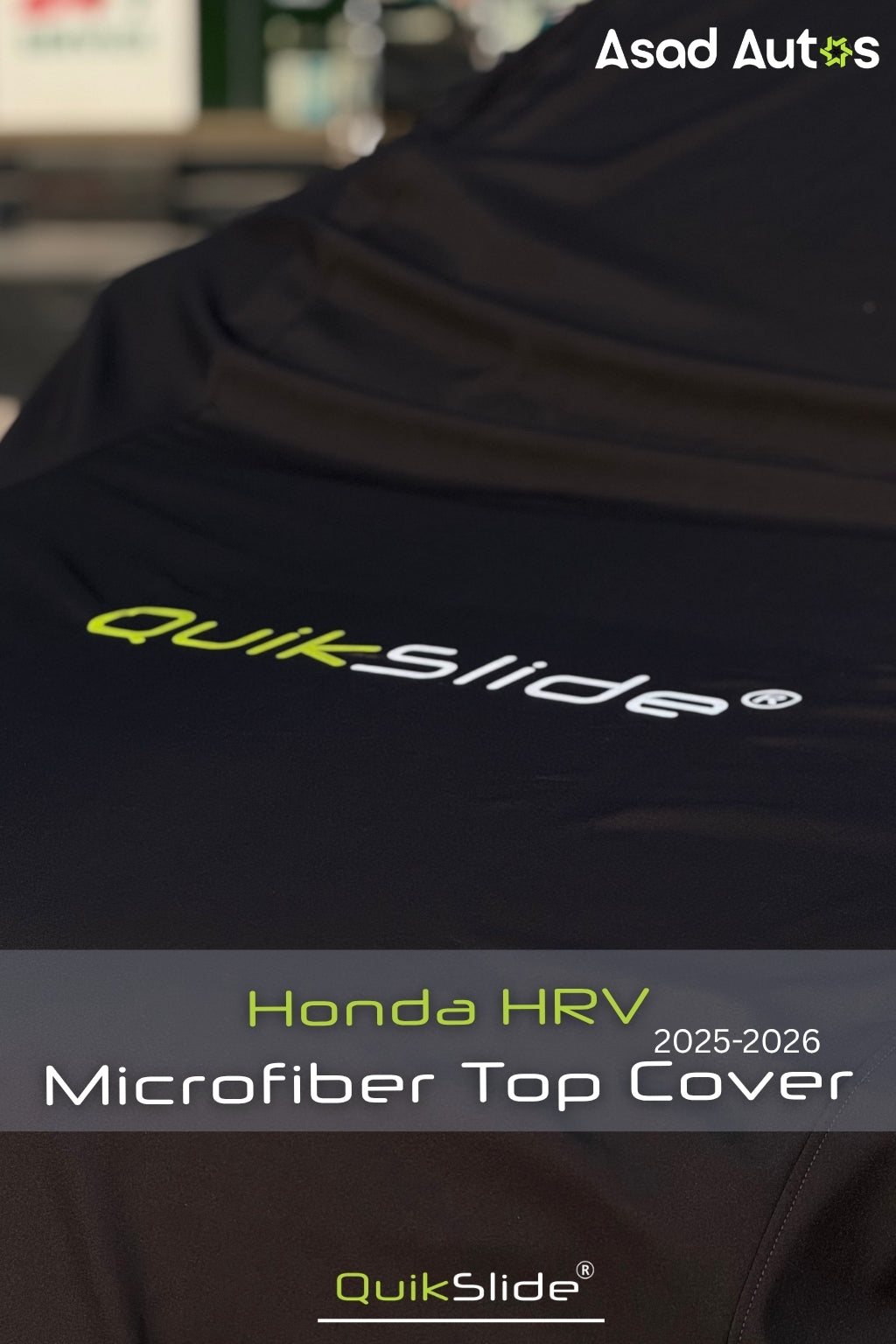 QuikSlide microfiber top cover for Honda HR-V HEV 2025–2026 featuring a custom-fit dashboard cover with UV protection,