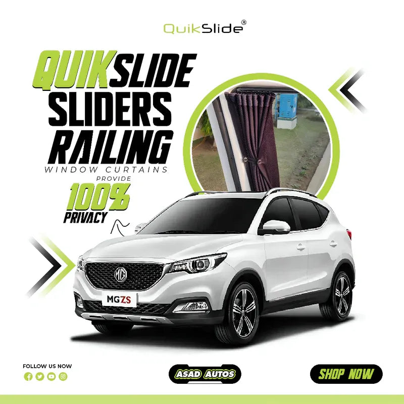 QuikSlide sliders railing curtains MG ZS Gen1 2021-2023, MG ZS 1st generation window curtains, ZS 2021 window curtains, ZS 2022 window curtains, ZS 2023 window curtains, MG ZS sliding railing curtains, ZS privacy window curtains, ZS sunshade curtains, QuikSlide car window curtains MG ZS, custom fit car curtains ZS Gen1, MG ZS interior window curtains, ZS heat protection curtains, MG ZS car accessories curtains, car window sliding rail curtains, vehicle privacy curtain set ZS