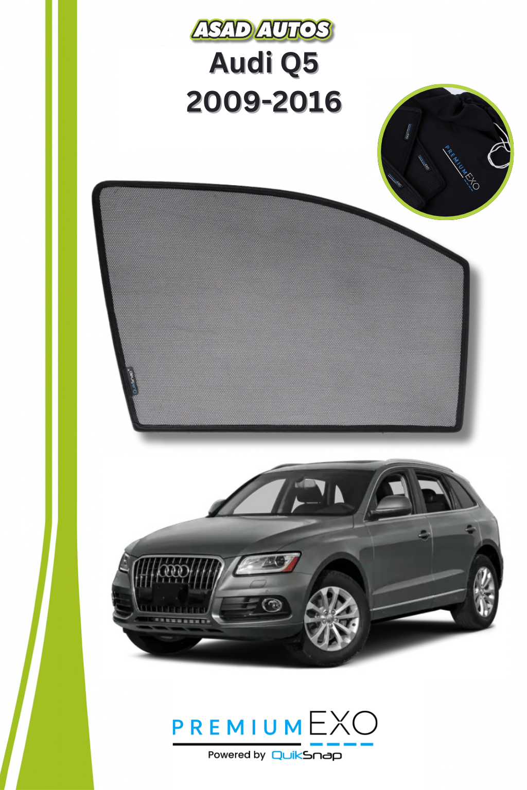 Quik Snap Window Sun Shades (Car Pardy) For Audi Q5 2009-2016 Crossover
