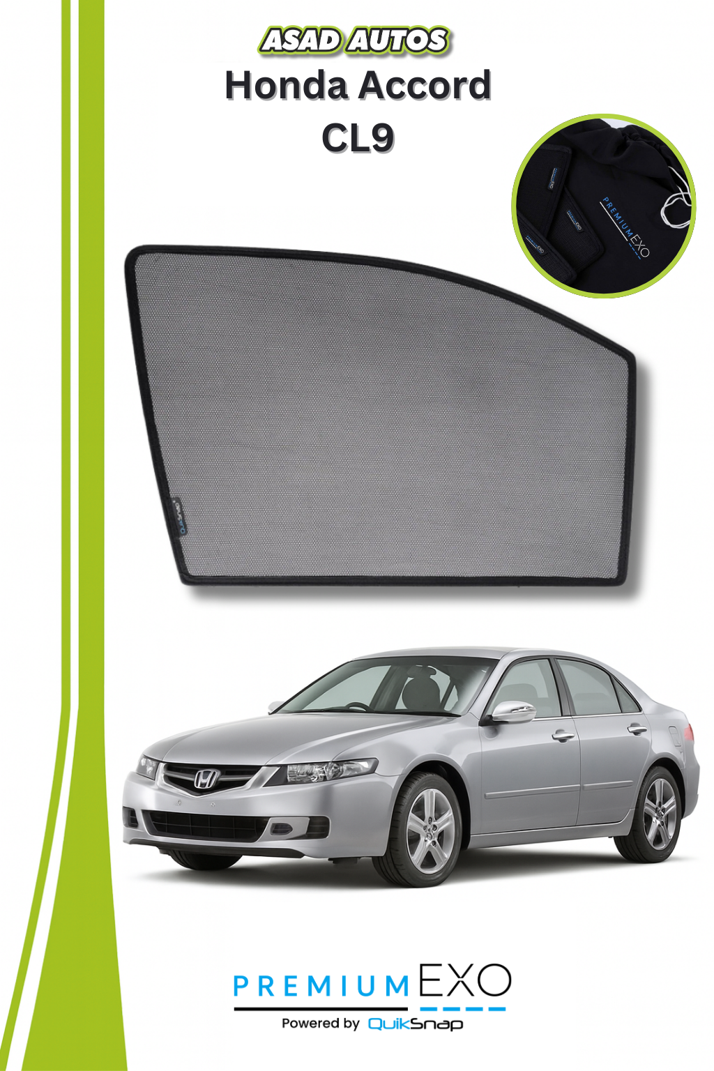 Quik Snap Window Sun Shades (Car Pardy) For Honda Accord CL9 VIP Sedan