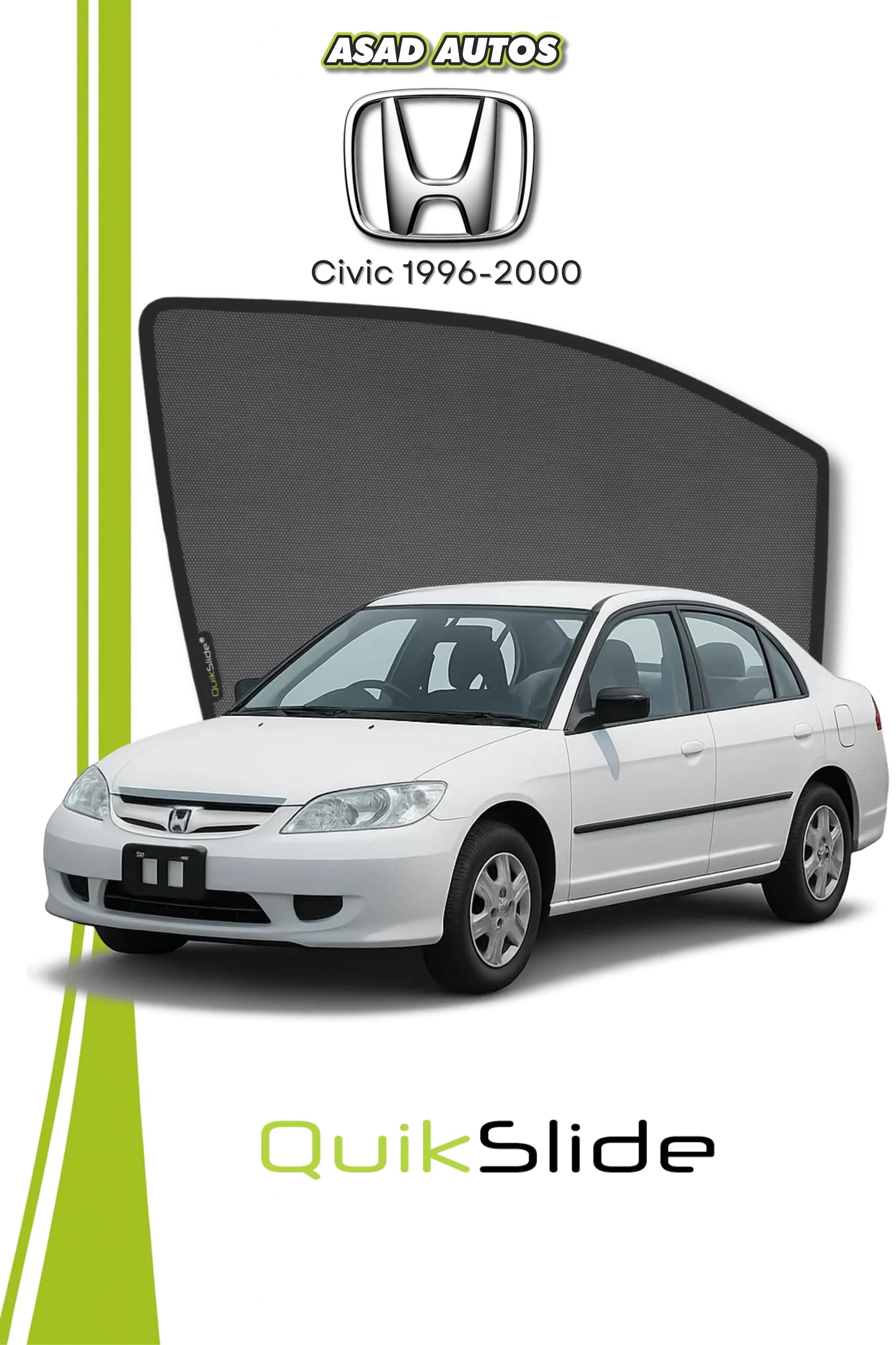 Quik Snap Window Sun Shades (Car Pardy) For Honda Civic 1996-2000 Sedan