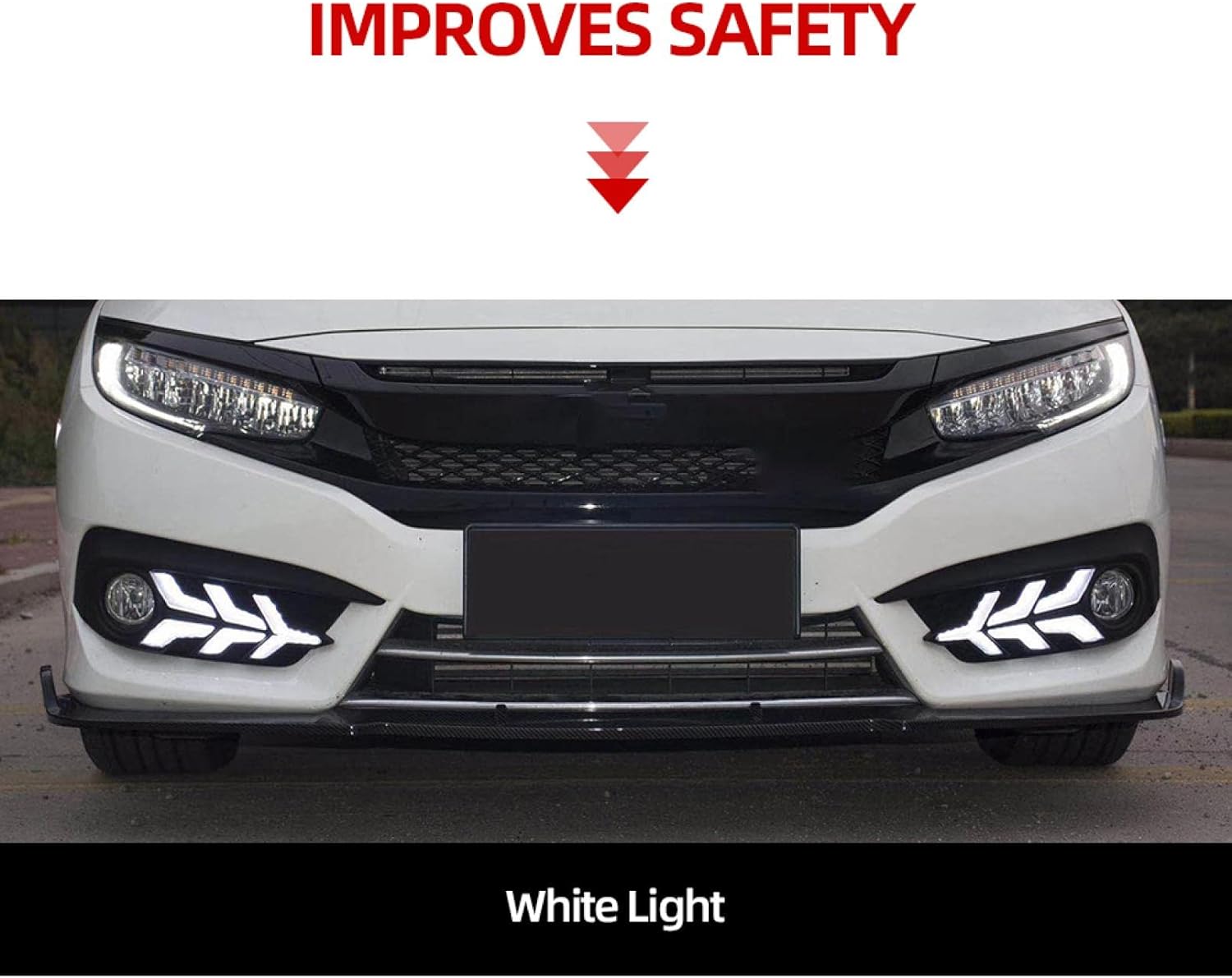 Rear LED Tail Lights for Honda Civic 10th Gen (2016-2021), featuring DRL daytime running lights, brake light, and fog lamp (2 pieces).
