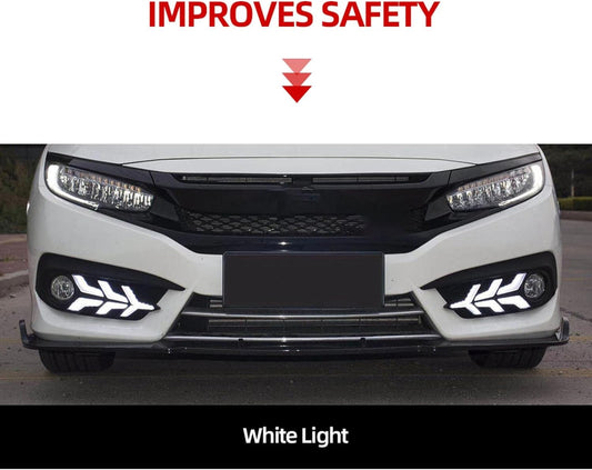 Rear LED Tail Lights for Honda Civic 10th Gen (2016-2021), featuring DRL daytime running lights, brake light, and fog lamp (2 pieces).
