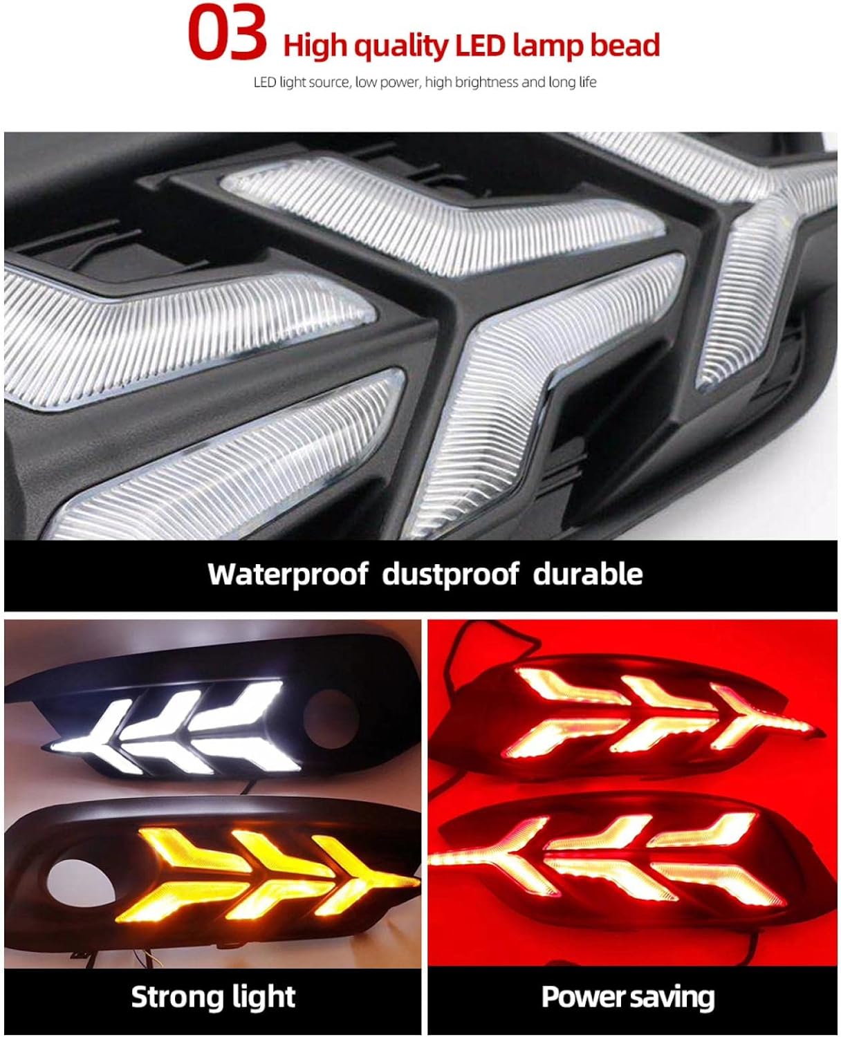 Rear LED Tail Lights for Honda Civic 10th Gen (2016-2021), featuring DRL daytime running lights, brake light, and fog lamp (2 pieces).
