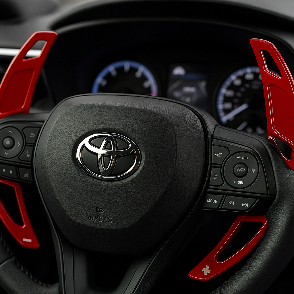 Red paddle shifter extension for Toyota Corolla 2014-2025 steering wheel sporty upgrade