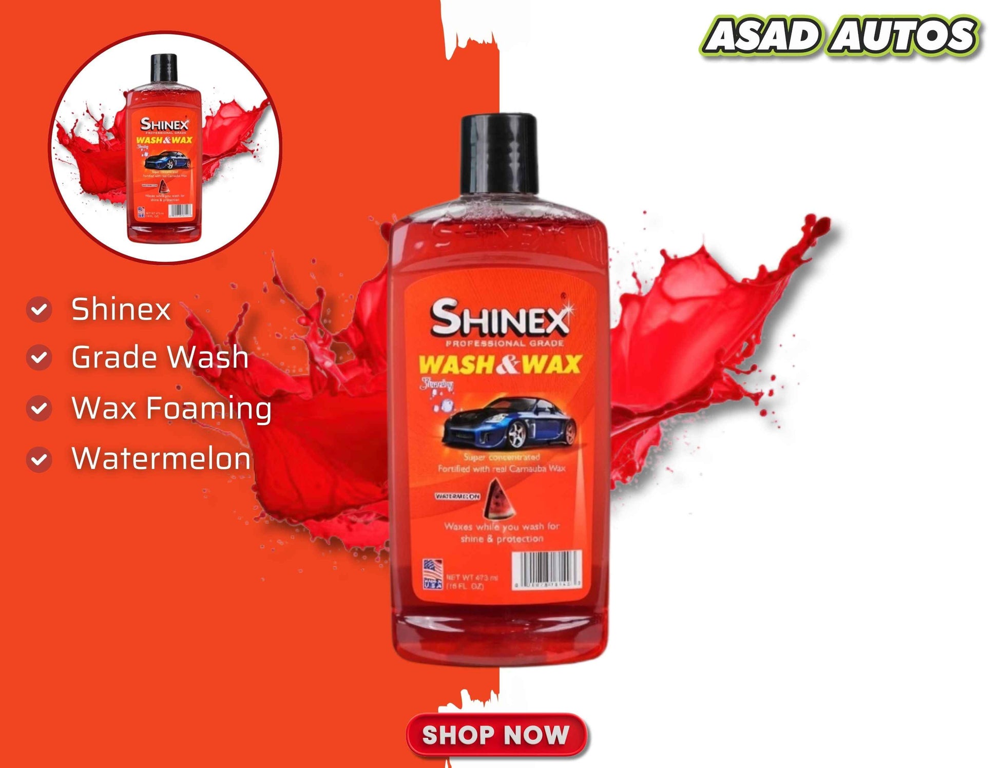 Shinex Professional Grade Wash & Wax Foaming Watermelon 473ml