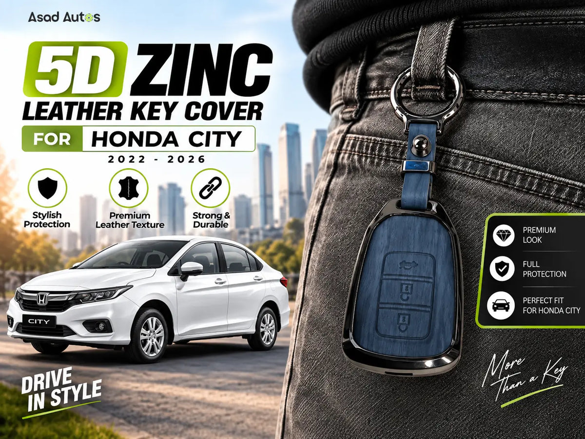 Shop 5D Zinc Leather Key Cover for Honda City 2022–2026. Premium leather texture, durable zinc alloy frame, stylish design and easy installation.