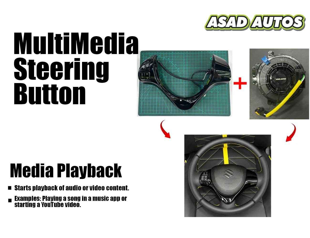 Suzuki Alto 2014 2025 660cc Steering Multimedia Buttons with Spiral Cable (Complete Set) – Compatible with Suzuki New Alto (2014-2025)