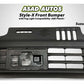 Style-X Front Bumper for Suzuki Alto 2014-2026, made from ABS plastic with fog light compatibility, offering a stylish and durable exterior upgrade.
