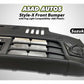 Style-X Front Bumper for Suzuki Alto 2014-2025, made from ABS plastic with fog light compatibility, offering a stylish and durable exterior upgrade.
