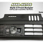 Style-X Front Bumper for Suzuki Alto 2014-2025, made from ABS plastic with fog light compatibility, offering a stylish and durable exterior upgrade.
