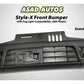Style-X Front Bumper for Suzuki Alto 2014-2026, made from ABS plastic with fog light compatibility, offering a stylish and durable exterior upgrade.
