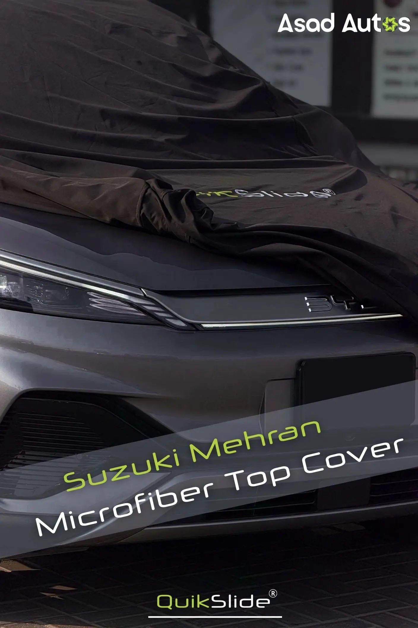 QuikSlide microfiber car cover fitted on a parked Suzuki Mehran