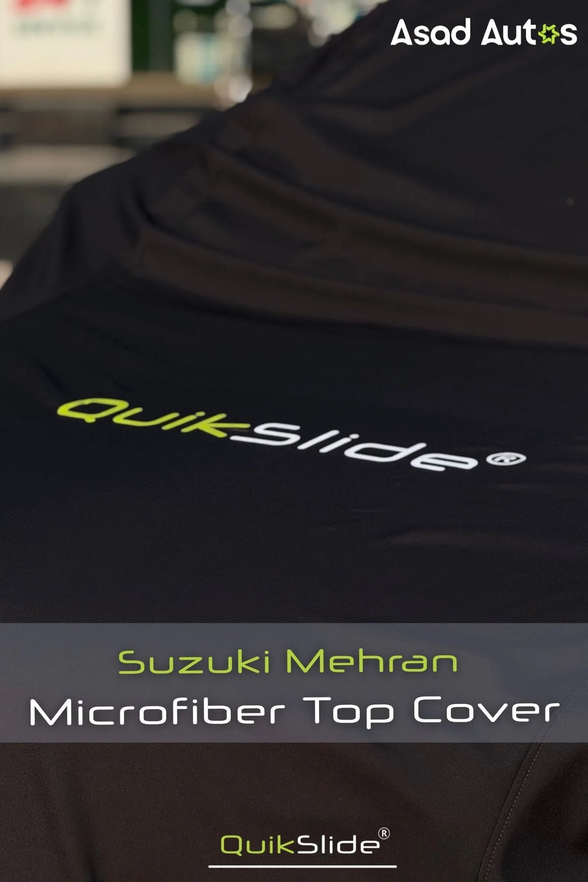 Side view of QuikSlide microfiber cover fitted on Suzuki Mehran