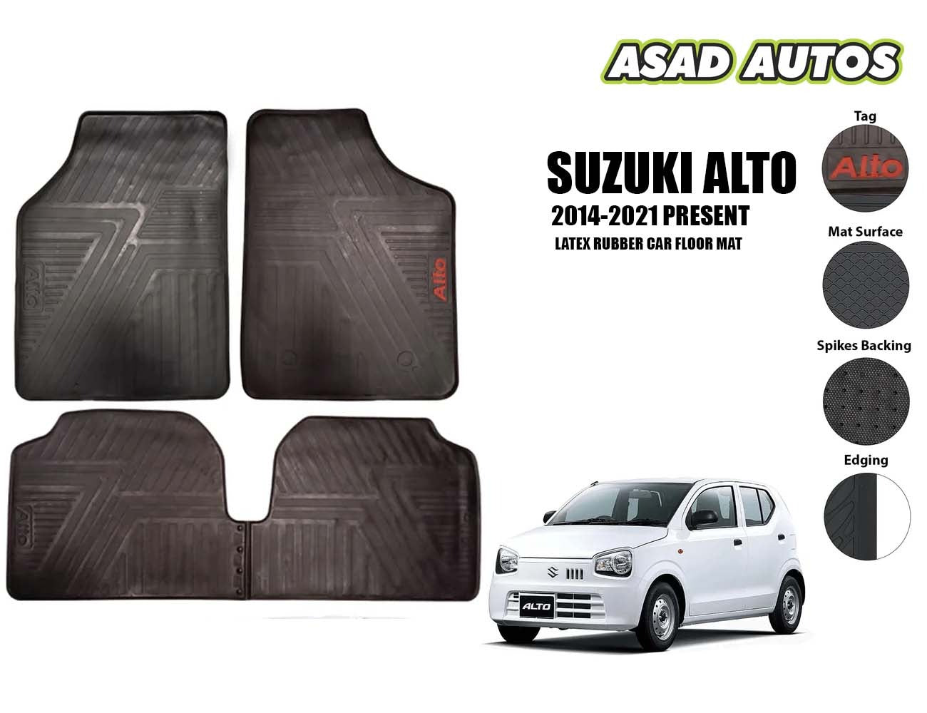 Suzuki Alto 2014-2021 Latex Rubber Car Floor Mat - Durable and Easy Maintenance

