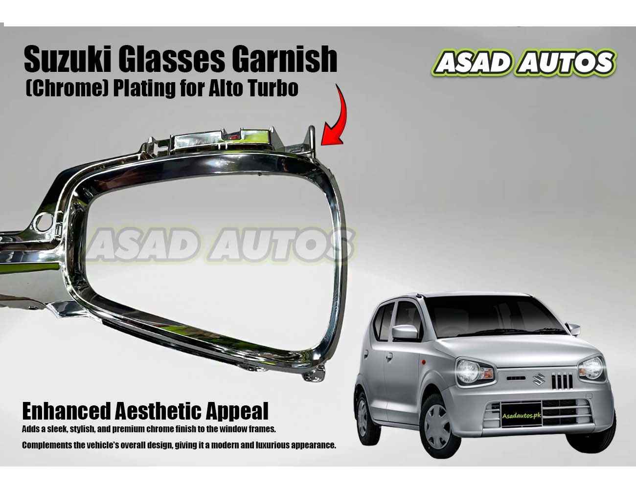 Suzuki Alto 2014-2026 Turbo Glass Garnish (Chrome) Plating – Stylish Automotive Accessories