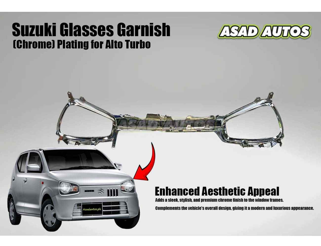 Suzuki Alto 2014-2026 Turbo Glass Garnish (Chrome) Plating – Stylish Automotive Accessories