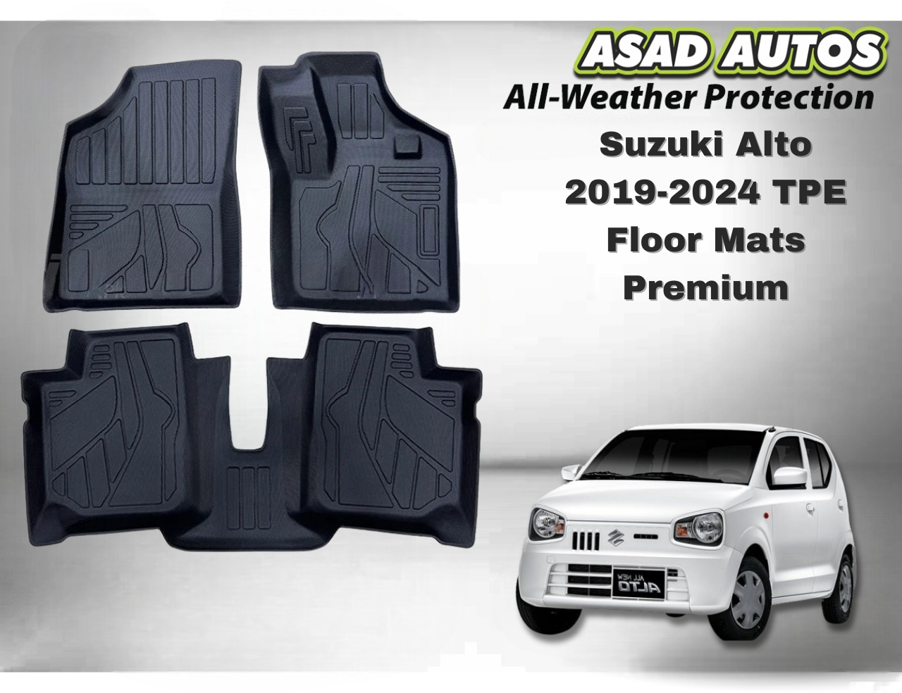 Suzuki Alto 2019–2024 TPE Floor Mats – Premium All-Weather Custom Fit
