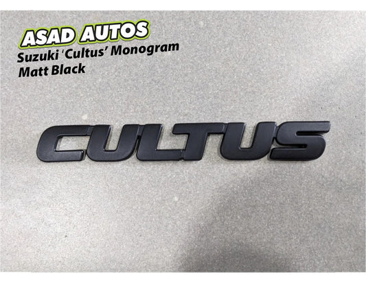 Suzuki Cultus Matte Black Monogram – Stylish Rear Emblem for Car Upgrade

