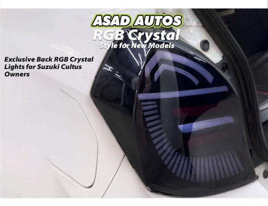 Suzuki New Cultus (2017-2026) RGB Crystal Back Lights – Stylish multi-color LED tail lights with crystal lens design for a modern and dynamic look.


