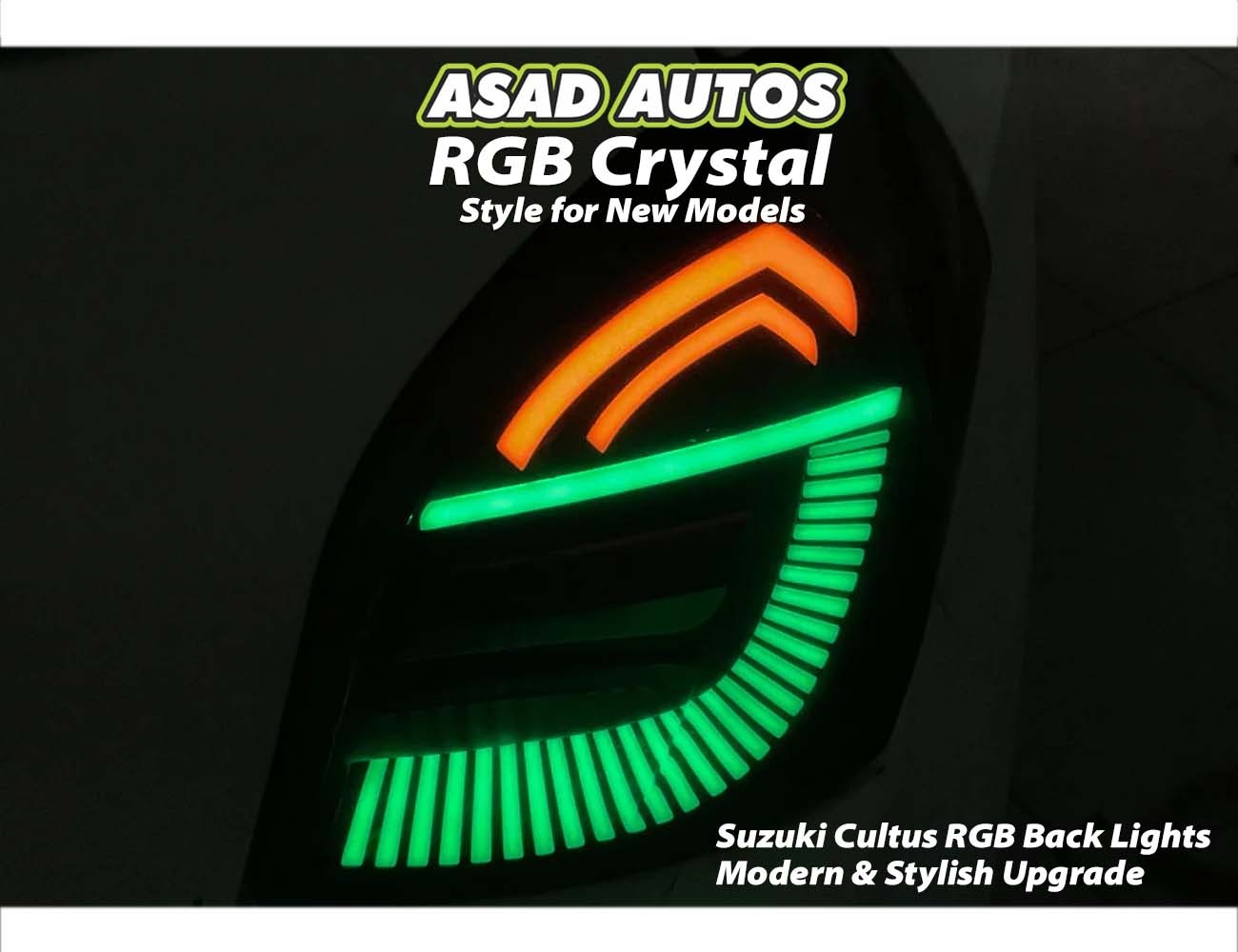Suzuki New Cultus (2018-2024) RGB Crystal Back Lights – Stylish multi-color LED tail lights with crystal lens design for a modern and dynamic look.

