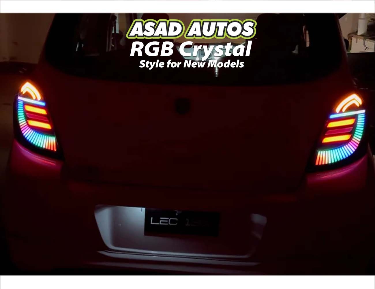 Suzuki New Cultus (2018-2024) RGB Crystal Back Lights – Stylish multi-color LED tail lights with crystal lens design for a modern and dynamic look.

