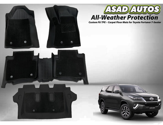 TPE + Carpet Floor Mat 7 Seater for Toyota Fortuner – Custom Fit All-Weather Luxury Mats