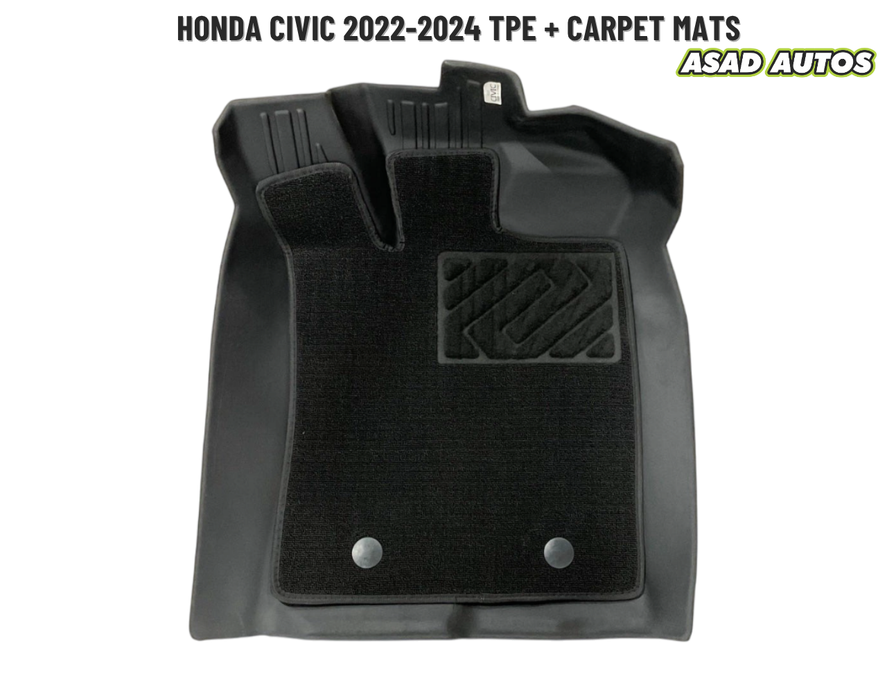 TPE + Carpet Floor Mats for Honda Civic 2022–2024 – Custom Fit All-Weather Interior Mats
