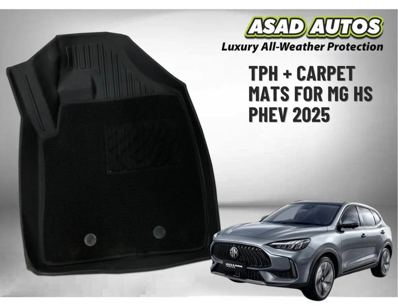 TPE + Carpet Mats for MG HS PHEV 2025 – Dual Layer Protection & Luxury Comfort