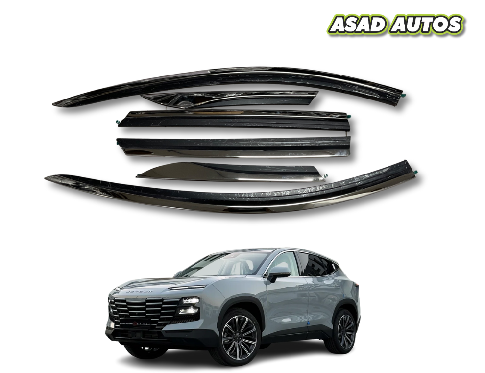 TXR Air Press with Chrome – 6 PCs window visor set for Jetour Dashing 2025-2026, stylish car accessory.