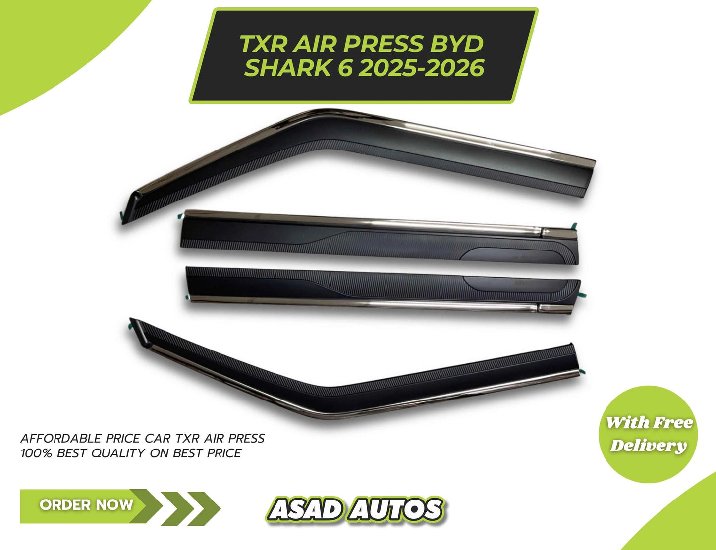 TXR Sun Visor Air Press with Chrome (4 Pcs) for BYD Shark 6 2025–2026