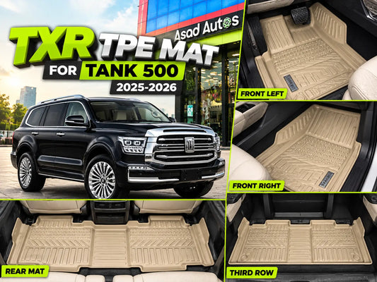 TXR TPE floor mats designed for GWM Tank 500 2025–2026.