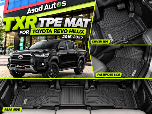 TXR TPE floor mats designed for Toyota Hilux Revo 2015–2025.