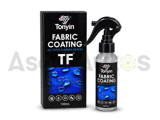 Tonyin Fabric Coating 100mL fabric and textile protection spray bottle with black packaging.