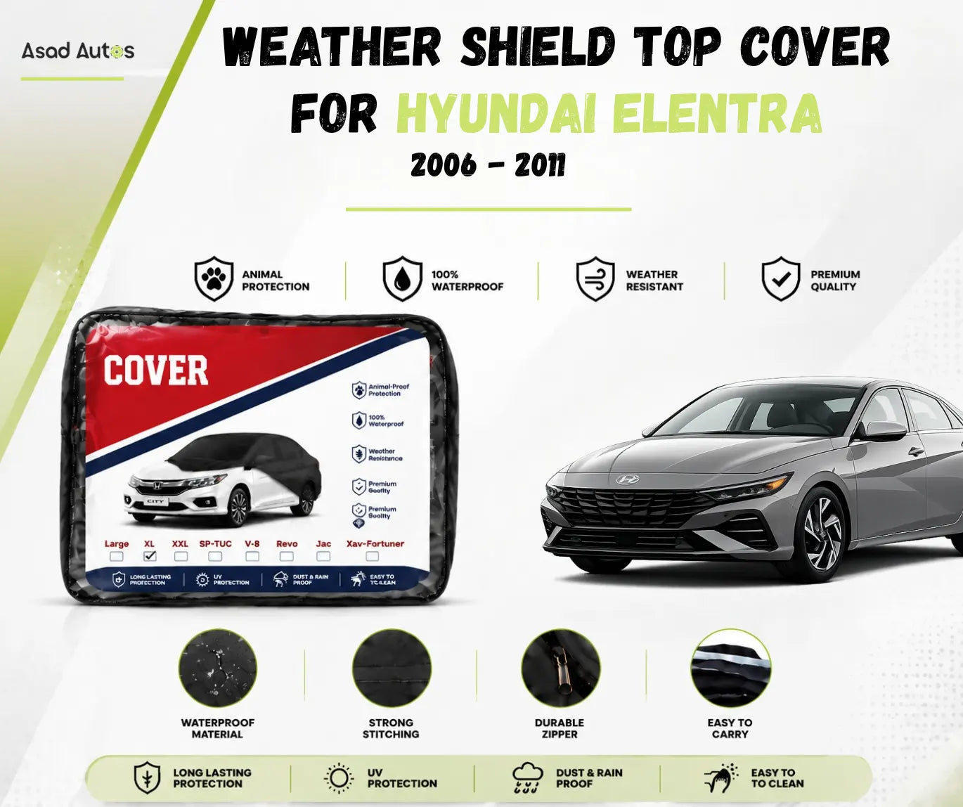 Weather shield top cover protecting Hyundai Elantra 2025-2026 from rain and dust while parked outdoors - Asad Autos