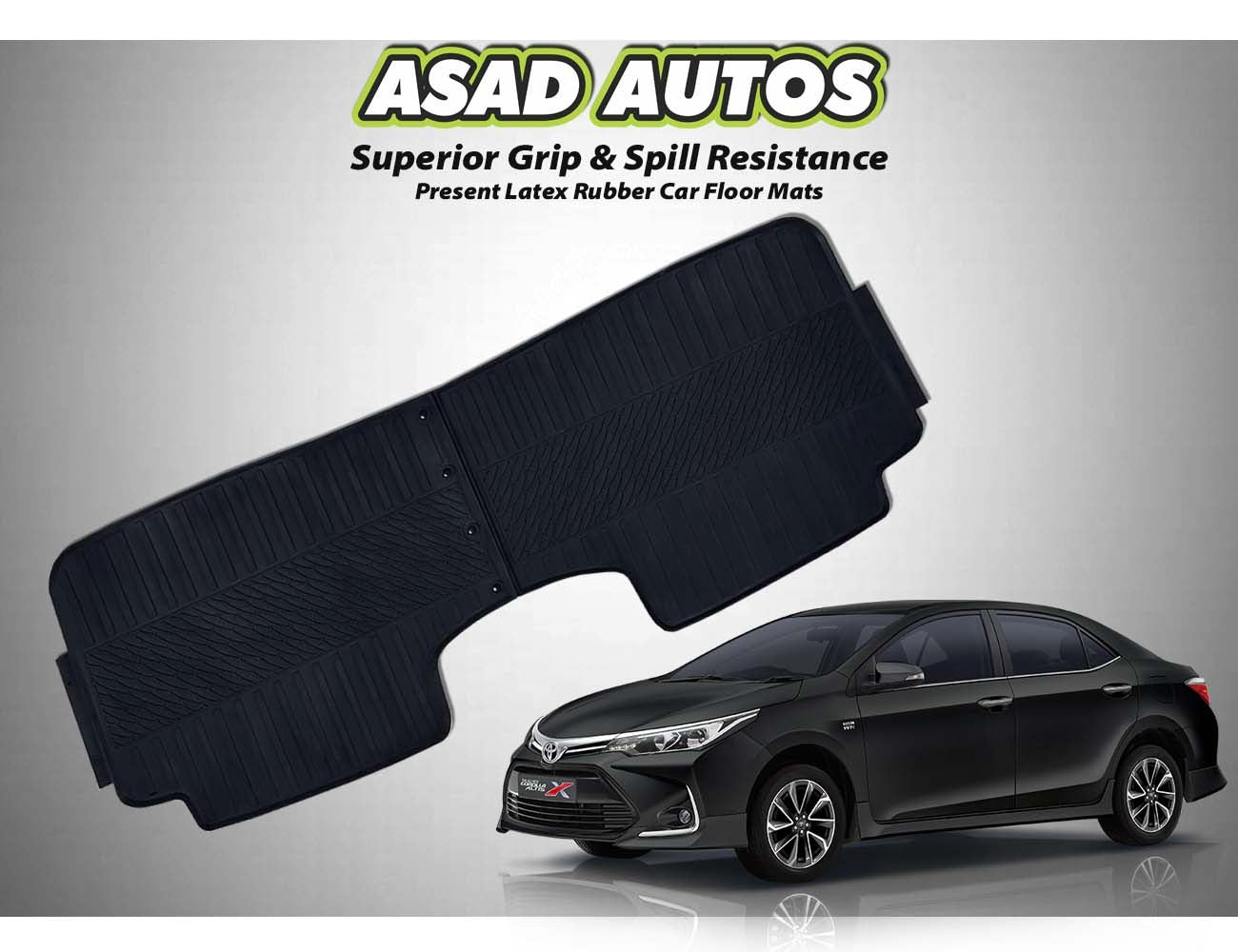 Toyota Corolla 2014-Present Latex Rubber Car Floor Mats offering all-weather protection with a durable, waterproof, and anti-slip design.
