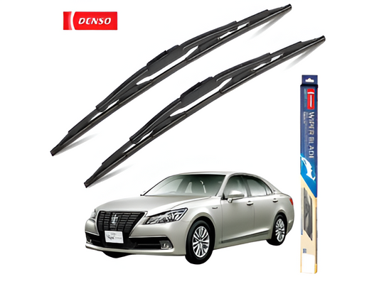 "Toyota Crown with Denso Standard Type Wiper Blades installed for premium performance and durability in all weather conditions."

