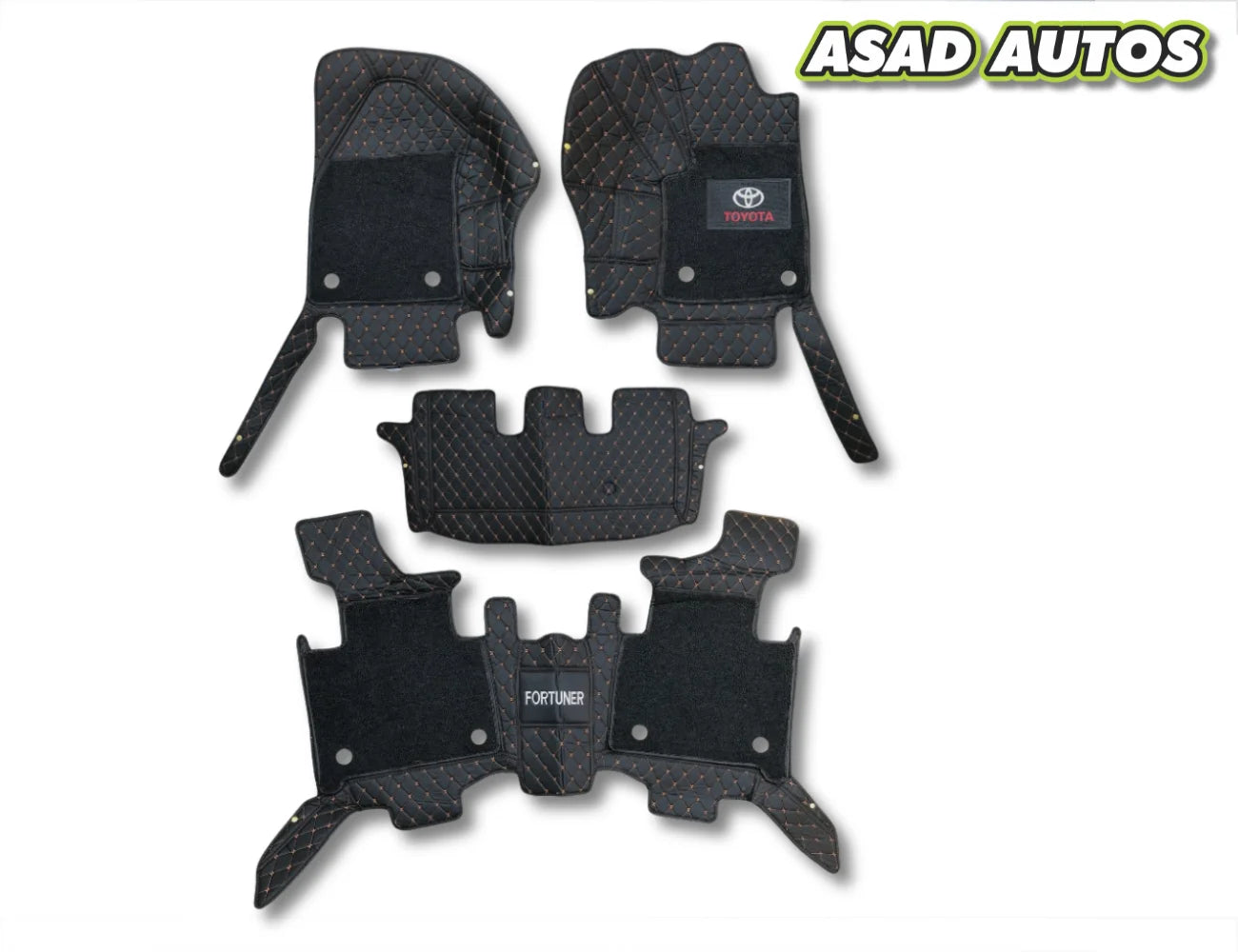 Toyota Fortuner 2017–2024 11D Floor Mats – Mix Thread Black with Black Grass | Full Coverage | Premium Custom Fit