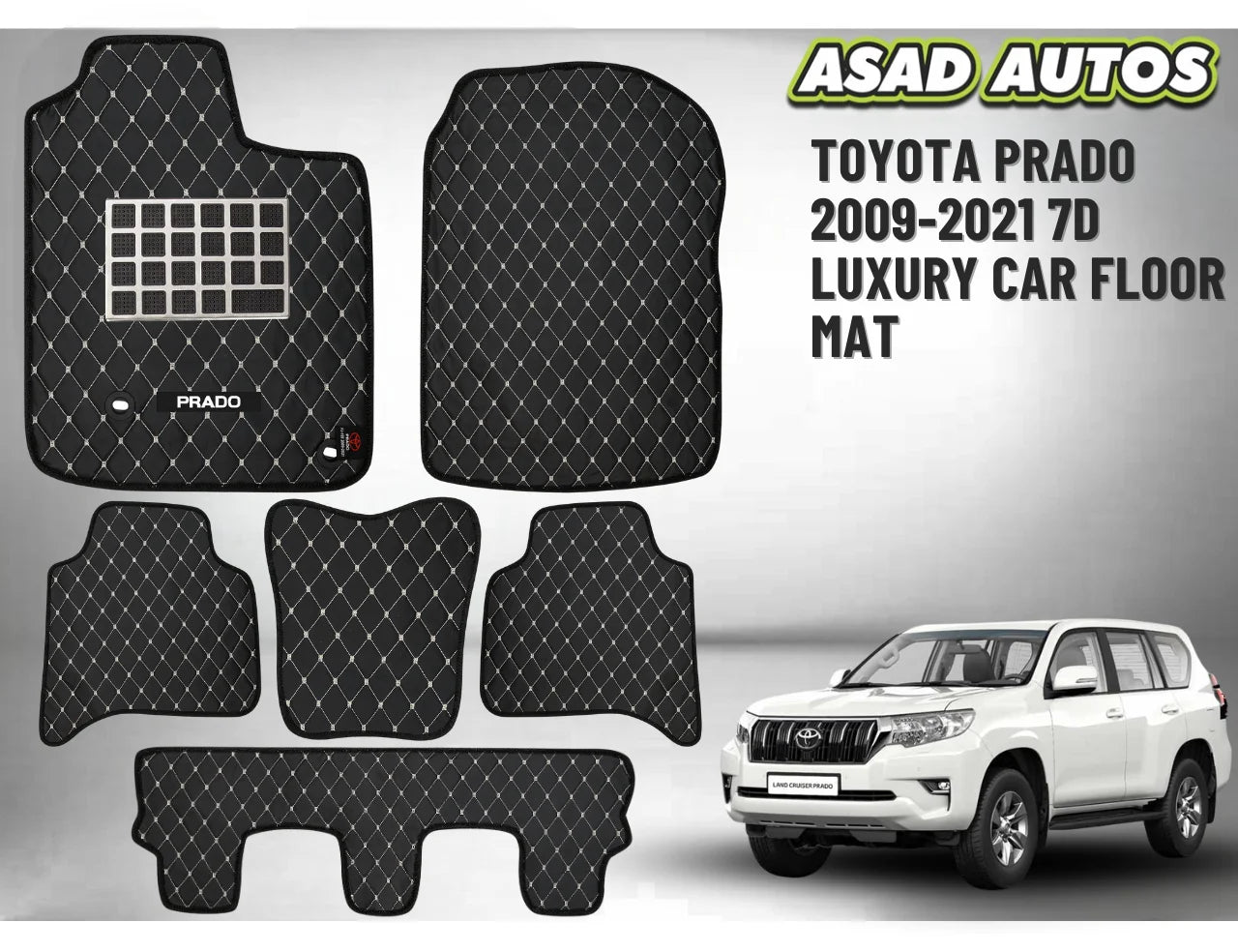 Toyota Prado 2009–2021 7D Luxury Car Floor Mats – Custom Fit, Waterproof, Premium Interior Protection
